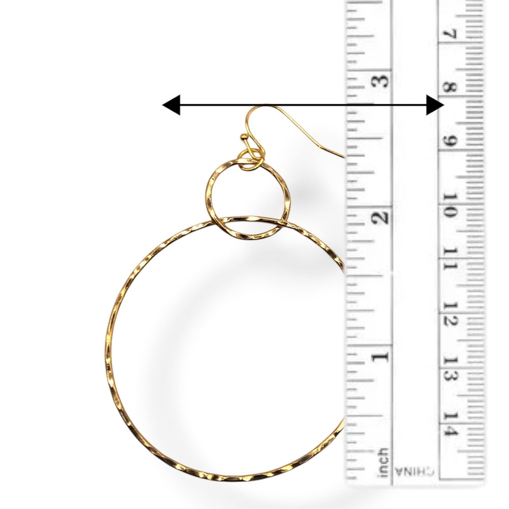 Gold Interlocking Hammered Loop Chain Earrings Da… - image 2